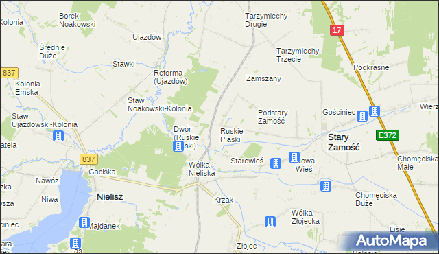 mapa Ruskie Piaski, Ruskie Piaski na mapie Targeo