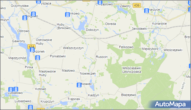 mapa Rusocin gmina Dolsk, Rusocin gmina Dolsk na mapie Targeo