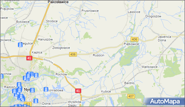 mapa Rusocin gmina Nysa, Rusocin gmina Nysa na mapie Targeo