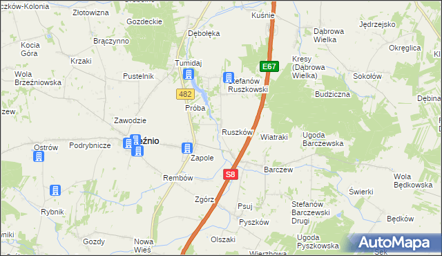 mapa Ruszków gmina Brzeźnio, Ruszków gmina Brzeźnio na mapie Targeo