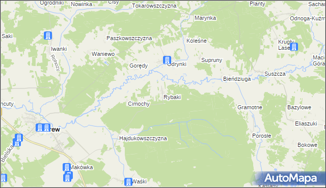 mapa Rybaki gmina Narew, Rybaki gmina Narew na mapie Targeo