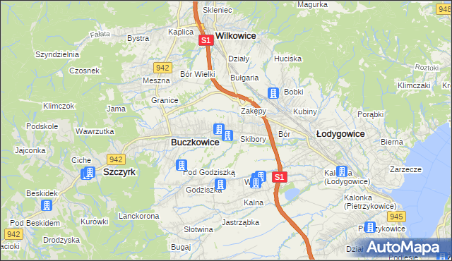 mapa Rybarzowice, Rybarzowice na mapie Targeo