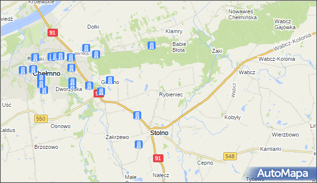 mapa Rybieniec gmina Stolno, Rybieniec gmina Stolno na mapie Targeo