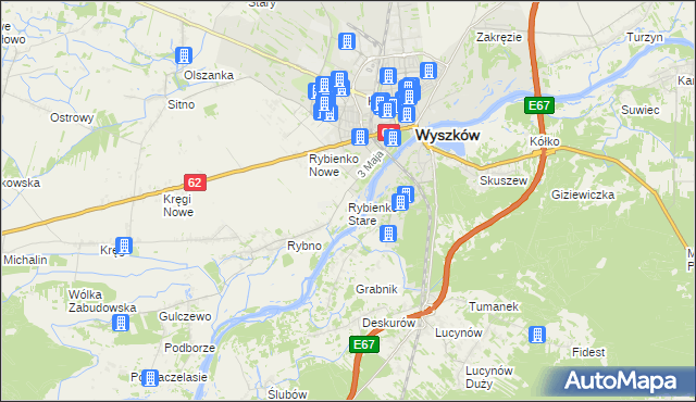 mapa Rybienko Stare, Rybienko Stare na mapie Targeo