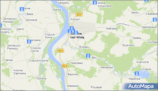 mapa Rybitwy gmina Józefów nad Wisłą, Rybitwy gmina Józefów nad Wisłą na mapie Targeo