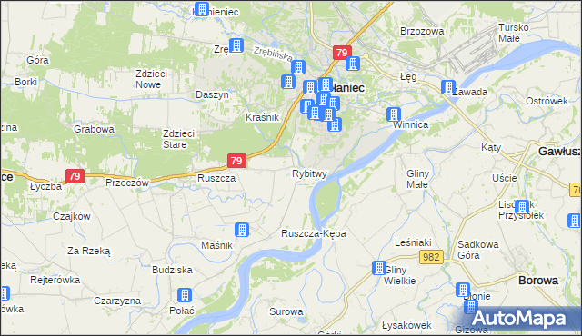 mapa Rybitwy gmina Połaniec, Rybitwy gmina Połaniec na mapie Targeo