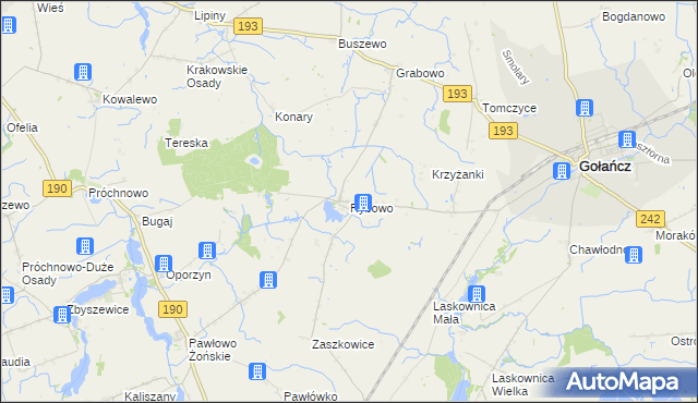 mapa Rybowo gmina Gołańcz, Rybowo gmina Gołańcz na mapie Targeo