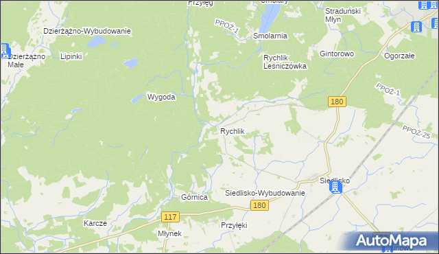mapa Rychlik gmina Trzcianka, Rychlik gmina Trzcianka na mapie Targeo