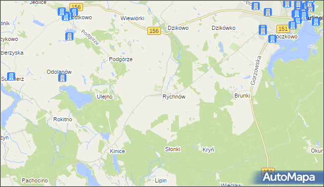 mapa Rychnów gmina Barlinek, Rychnów gmina Barlinek na mapie Targeo