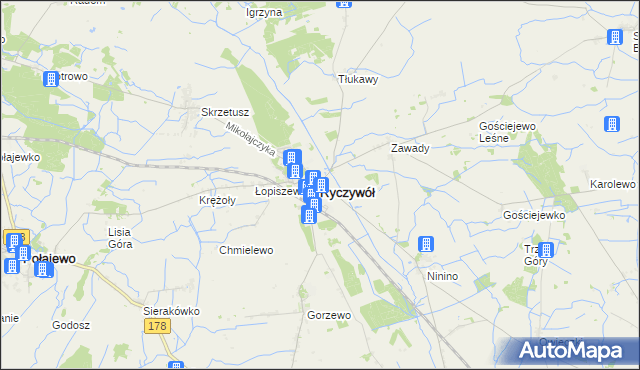 mapa Ryczywół powiat obornicki, Ryczywół powiat obornicki na mapie Targeo