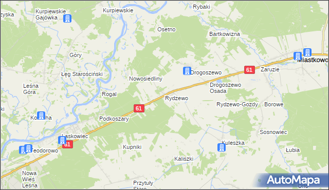 mapa Rydzewo gmina Miastkowo, Rydzewo gmina Miastkowo na mapie Targeo