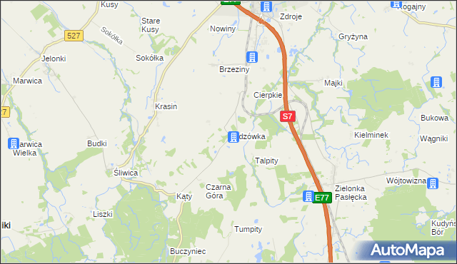 mapa Rydzówka gmina Pasłęk, Rydzówka gmina Pasłęk na mapie Targeo