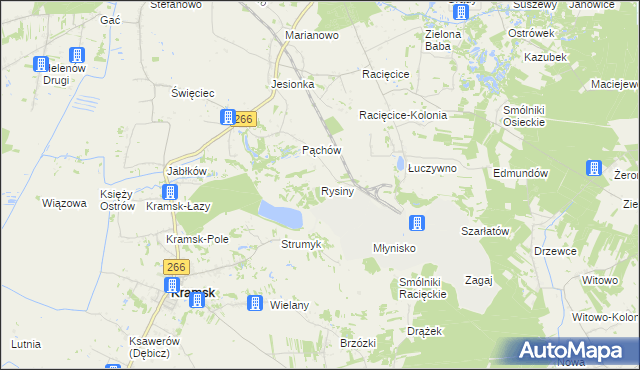mapa Rysiny gmina Kramsk, Rysiny gmina Kramsk na mapie Targeo