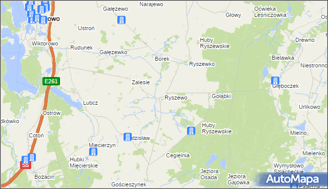 mapa Ryszewo gmina Rogowo, Ryszewo gmina Rogowo na mapie Targeo
