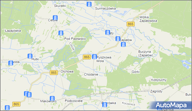 mapa Ryszkowa Wola, Ryszkowa Wola na mapie Targeo