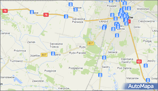 mapa Ryżki, Ryżki na mapie Targeo