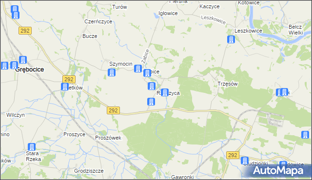 mapa Rzeczyca gmina Grębocice, Rzeczyca gmina Grębocice na mapie Targeo