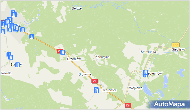 mapa Rzeczyca gmina Maszewo, Rzeczyca gmina Maszewo na mapie Targeo