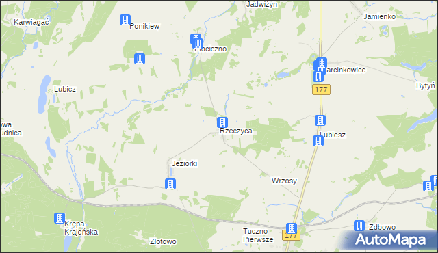 mapa Rzeczyca gmina Tuczno, Rzeczyca gmina Tuczno na mapie Targeo
