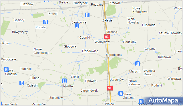 mapa Rzędków gmina Daszyna, Rzędków gmina Daszyna na mapie Targeo