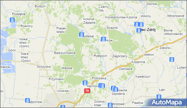 mapa Rzegocin gmina Nowy Korczyn, Rzegocin gmina Nowy Korczyn na mapie Targeo