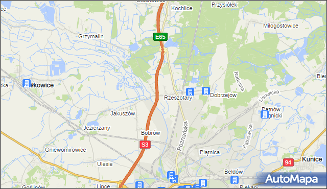 mapa Rzeszotary gmina Miłkowice, Rzeszotary gmina Miłkowice na mapie Targeo