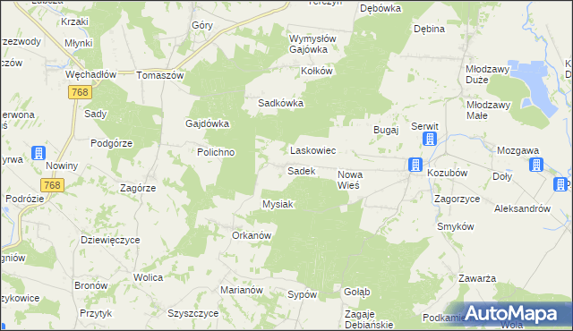 mapa Sadek gmina Pińczów, Sadek gmina Pińczów na mapie Targeo