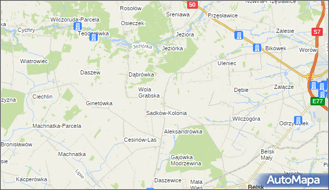 mapa Sadków Szlachecki gmina Belsk Duży, Sadków Szlachecki gmina Belsk Duży na mapie Targeo