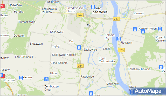 mapa Sadkowice gmina Solec nad Wisłą, Sadkowice gmina Solec nad Wisłą na mapie Targeo