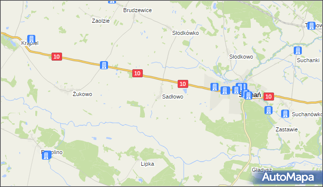 mapa Sadłowo gmina Suchań, Sadłowo gmina Suchań na mapie Targeo