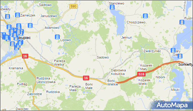 mapa Sadowo gmina Biskupiec, Sadowo gmina Biskupiec na mapie Targeo