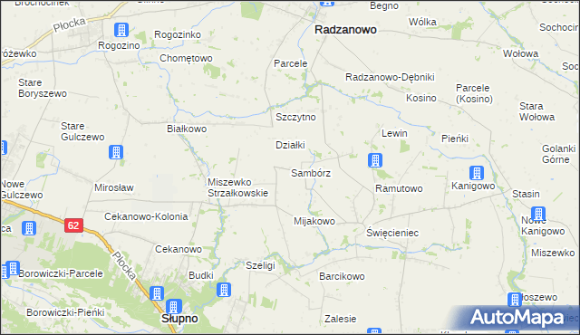 mapa Sambórz gmina Słupno, Sambórz gmina Słupno na mapie Targeo
