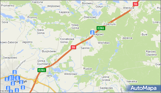 mapa Sanniki gmina Kostrzyn, Sanniki gmina Kostrzyn na mapie Targeo