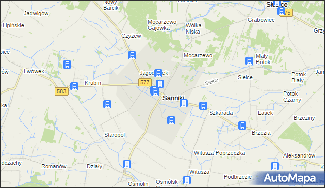 mapa Sanniki powiat gostyniński, Sanniki powiat gostyniński na mapie Targeo