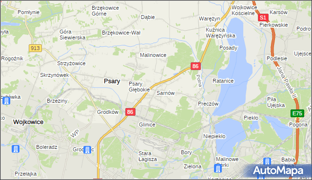 mapa Sarnów gmina Psary, Sarnów gmina Psary na mapie Targeo