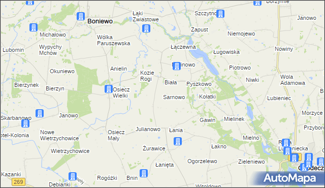 mapa Sarnowo gmina Boniewo, Sarnowo gmina Boniewo na mapie Targeo