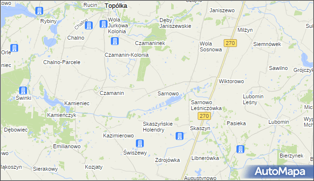 mapa Sarnowo gmina Lubraniec, Sarnowo gmina Lubraniec na mapie Targeo