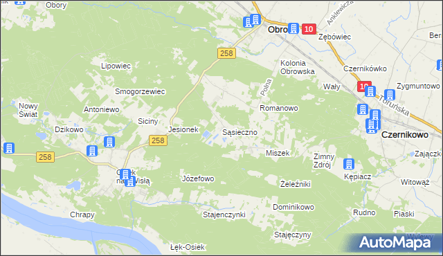 mapa Sąsieczno gmina Obrowo, Sąsieczno gmina Obrowo na mapie Targeo