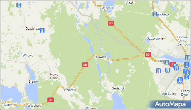 mapa Sawica, Sawica na mapie Targeo