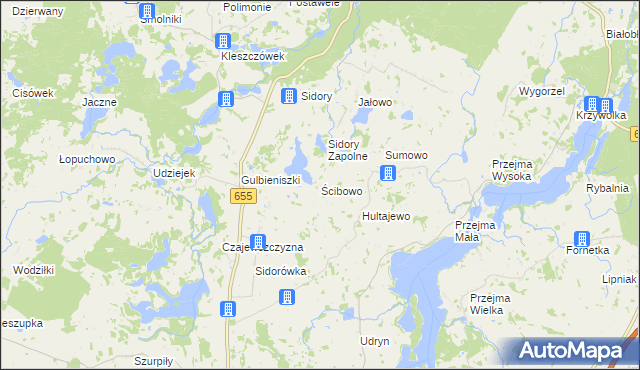 mapa Ścibowo gmina Jeleniewo, Ścibowo gmina Jeleniewo na mapie Targeo