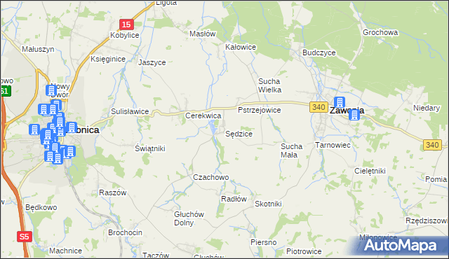 mapa Sędzice gmina Zawonia, Sędzice gmina Zawonia na mapie Targeo