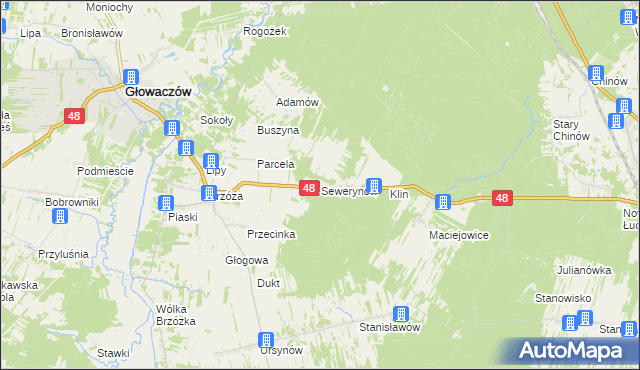 mapa Sewerynów gmina Głowaczów, Sewerynów gmina Głowaczów na mapie Targeo