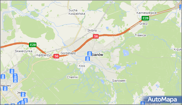mapa Sianów, Sianów na mapie Targeo