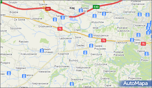 mapa Siedlec gmina Bochnia, Siedlec gmina Bochnia na mapie Targeo