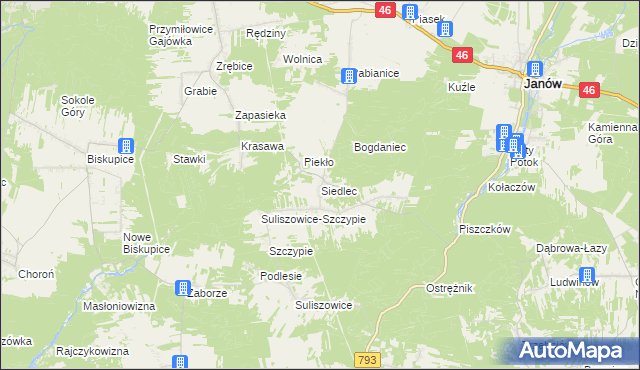 mapa Siedlec gmina Janów, Siedlec gmina Janów na mapie Targeo