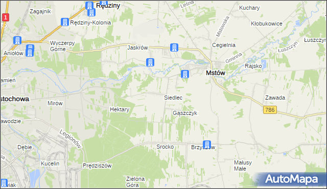 mapa Siedlec gmina Mstów, Siedlec gmina Mstów na mapie Targeo