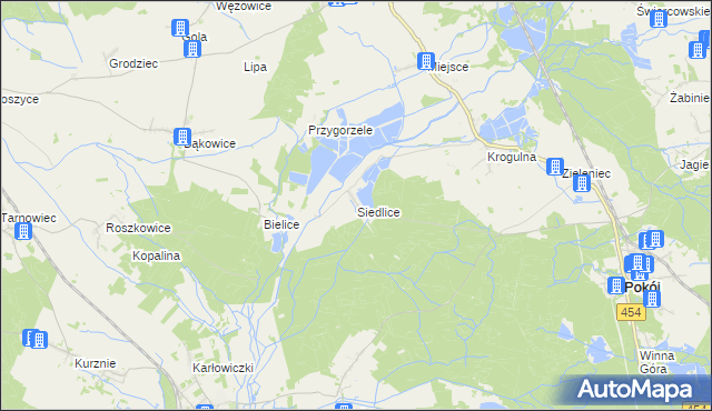 mapa Siedlice gmina Pokój, Siedlice gmina Pokój na mapie Targeo