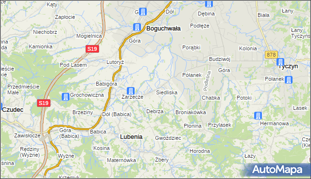mapa Siedliska gmina Lubenia, Siedliska gmina Lubenia na mapie Targeo