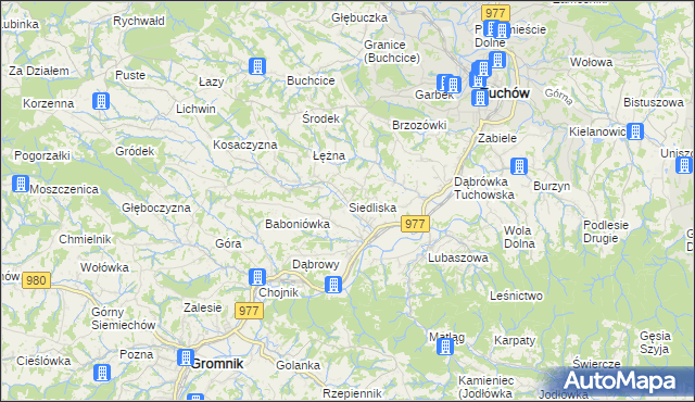 mapa Siedliska gmina Tuchów, Siedliska gmina Tuchów na mapie Targeo