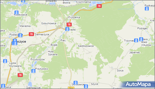 mapa Siedliszowice gmina Kroczyce, Siedliszowice gmina Kroczyce na mapie Targeo